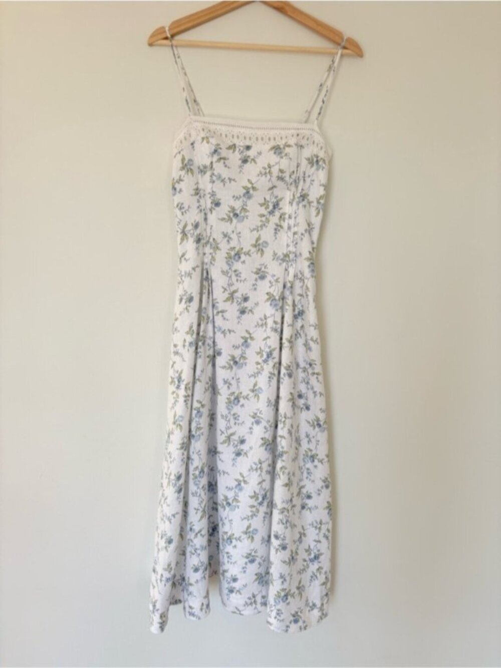 NEW Reformation Pomona Linen Lace Trim Midi Dress Nostalgia Floral | US 6 UK 10 - Picture 6 of 12